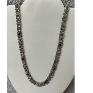 Prime Art Sterling Silver Multicolor Gemstone Statement Necklace 18"